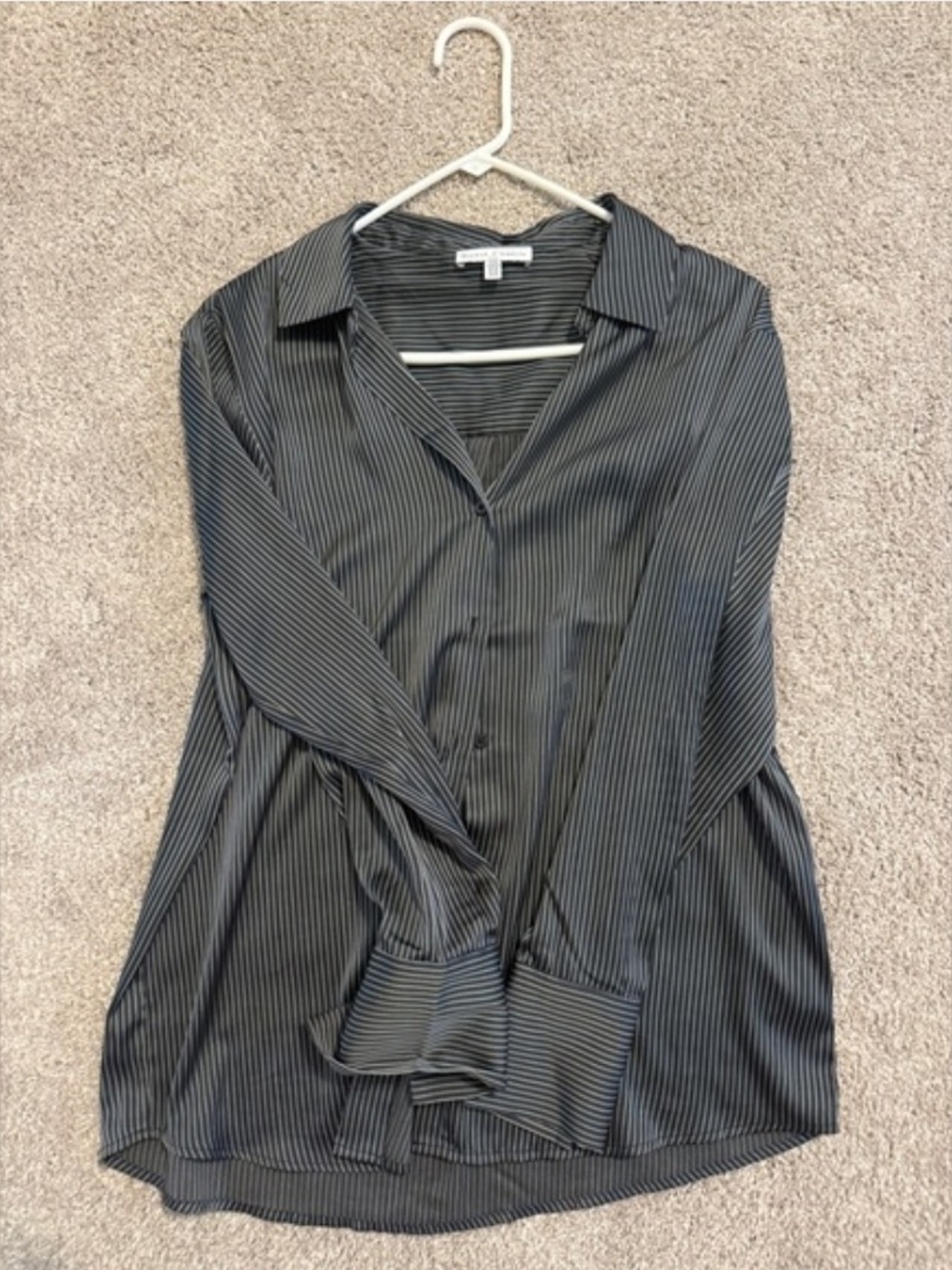 Maison D'amelie Size Medium Black And White Stripe Satin Button Up Top
